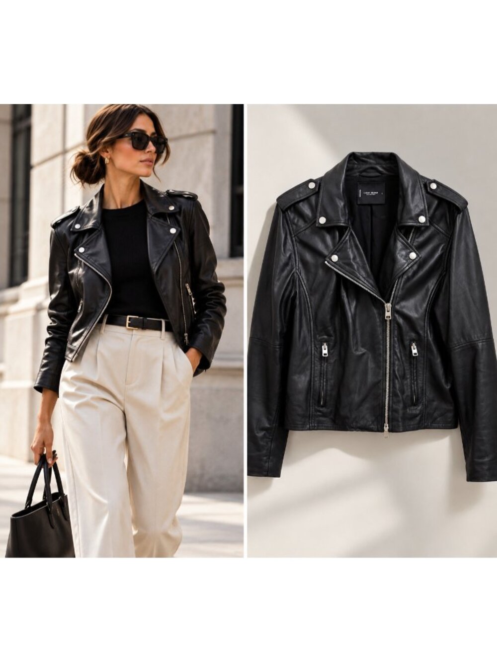 Lucky Brand Women’s L Black Lamb Leather Moto Biker Jacket Genuine Leather